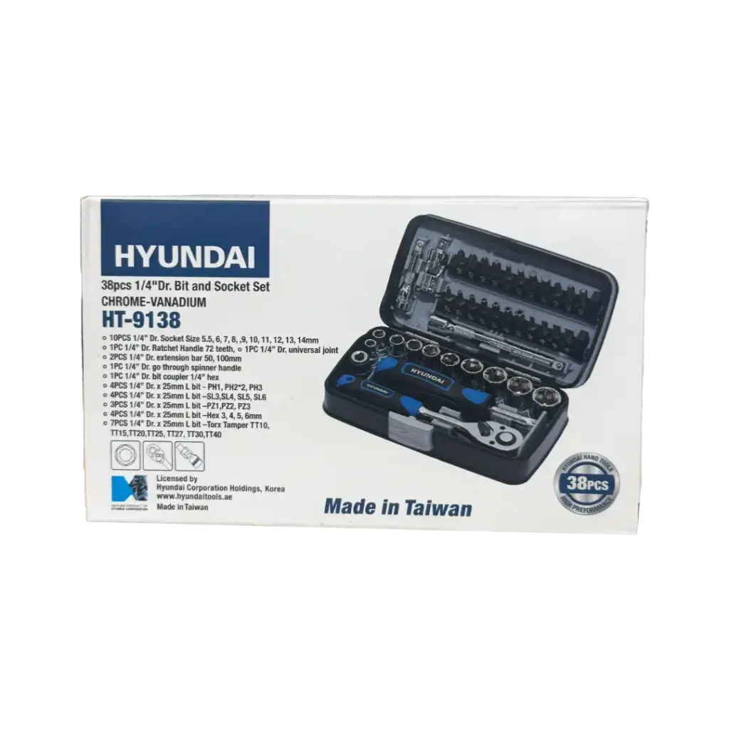 جعبه بکس ۳۸ پارچه ۱/۴ اینچ هیوندای مدل HT-9138