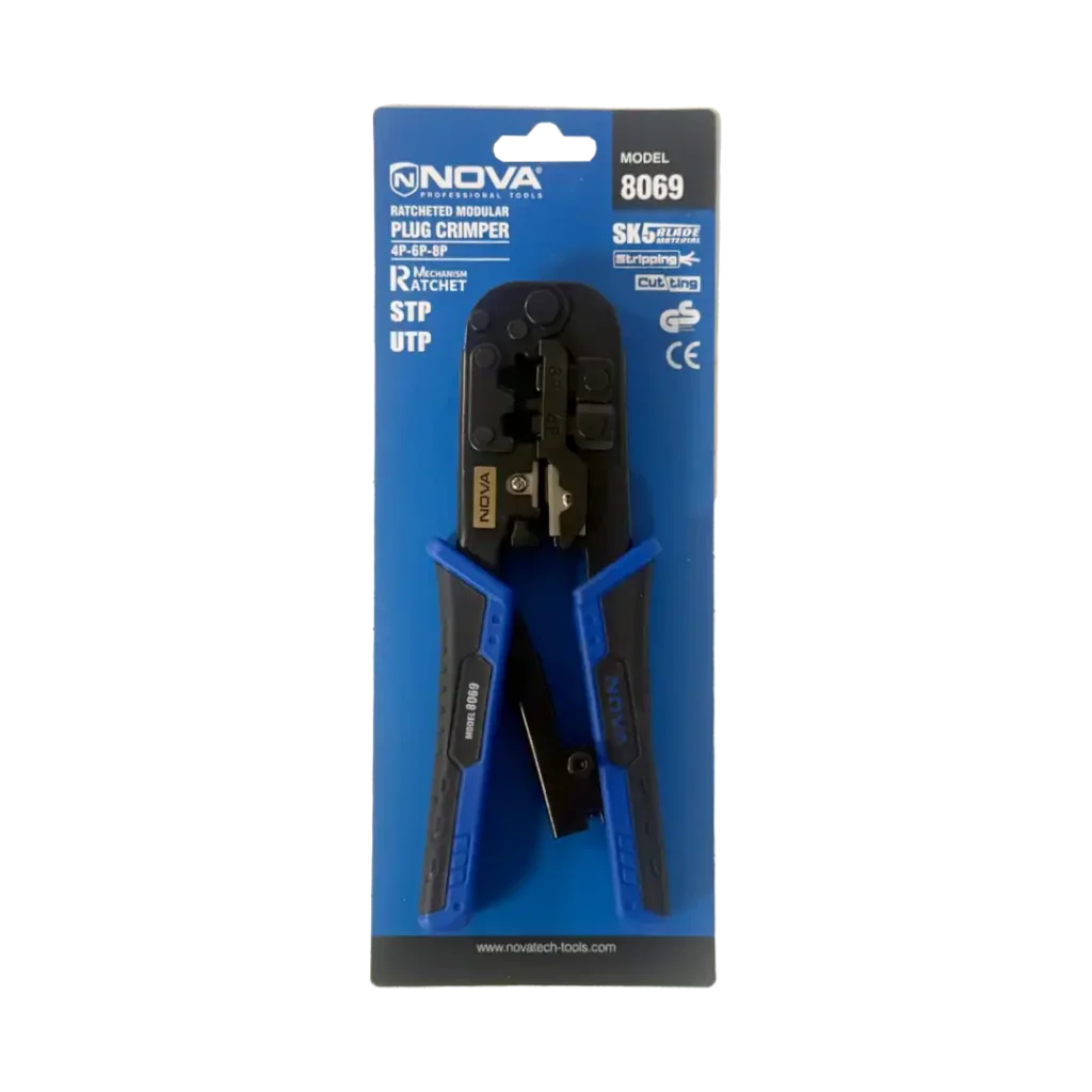 انبر سوکت زن تلفن و شبکه دسته جغجغه‌ای نووا مدل ۸۰۶۹