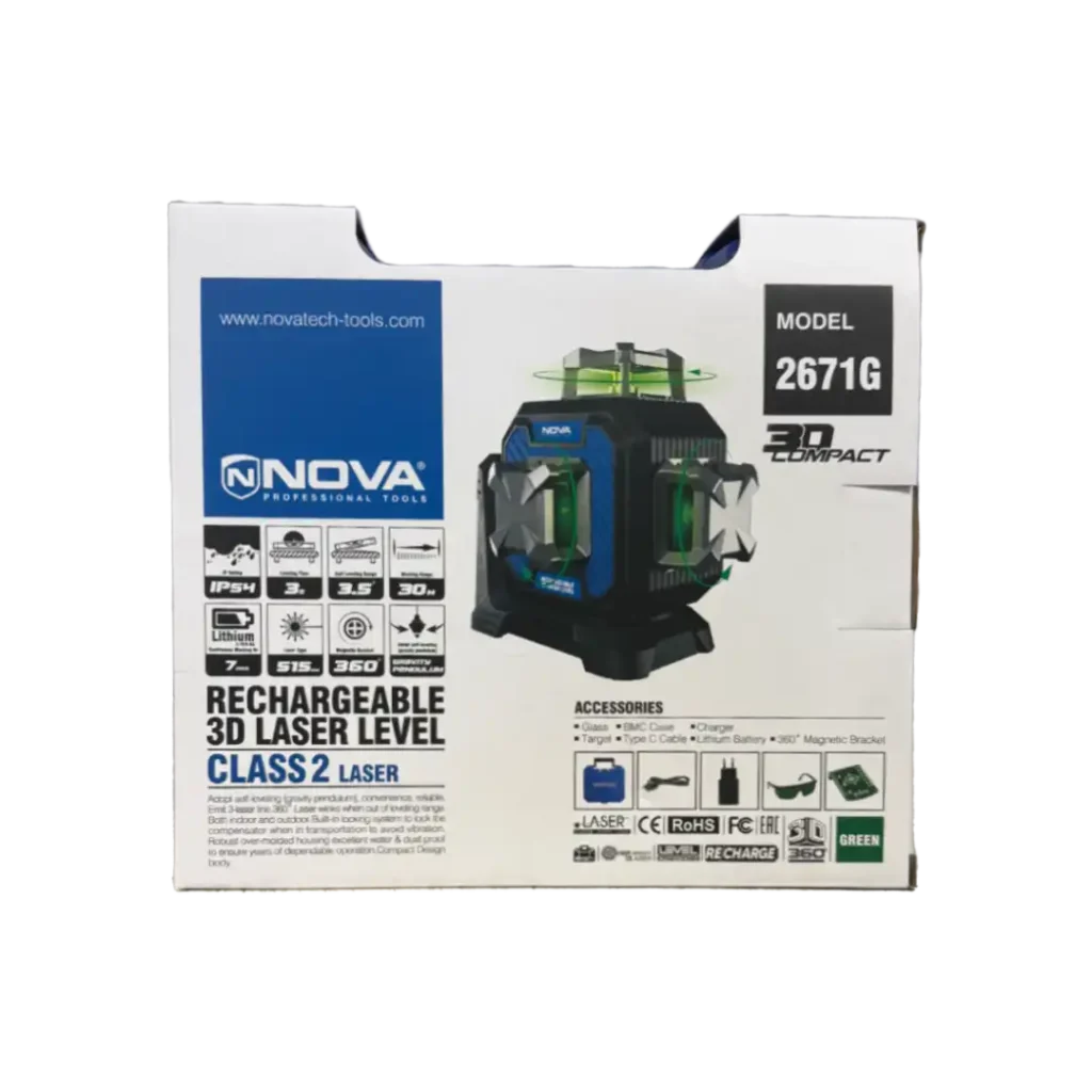 تراز لیزری سه بعدی شارژی کامپکت نووا مدل ۲۶۷۱G