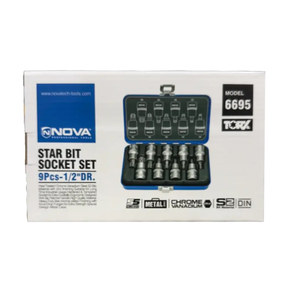 جعبه بکس ۱/۲ اینچ ۹ پارچه آلنی ستاره ای نووا مدل ۶۶۹۵