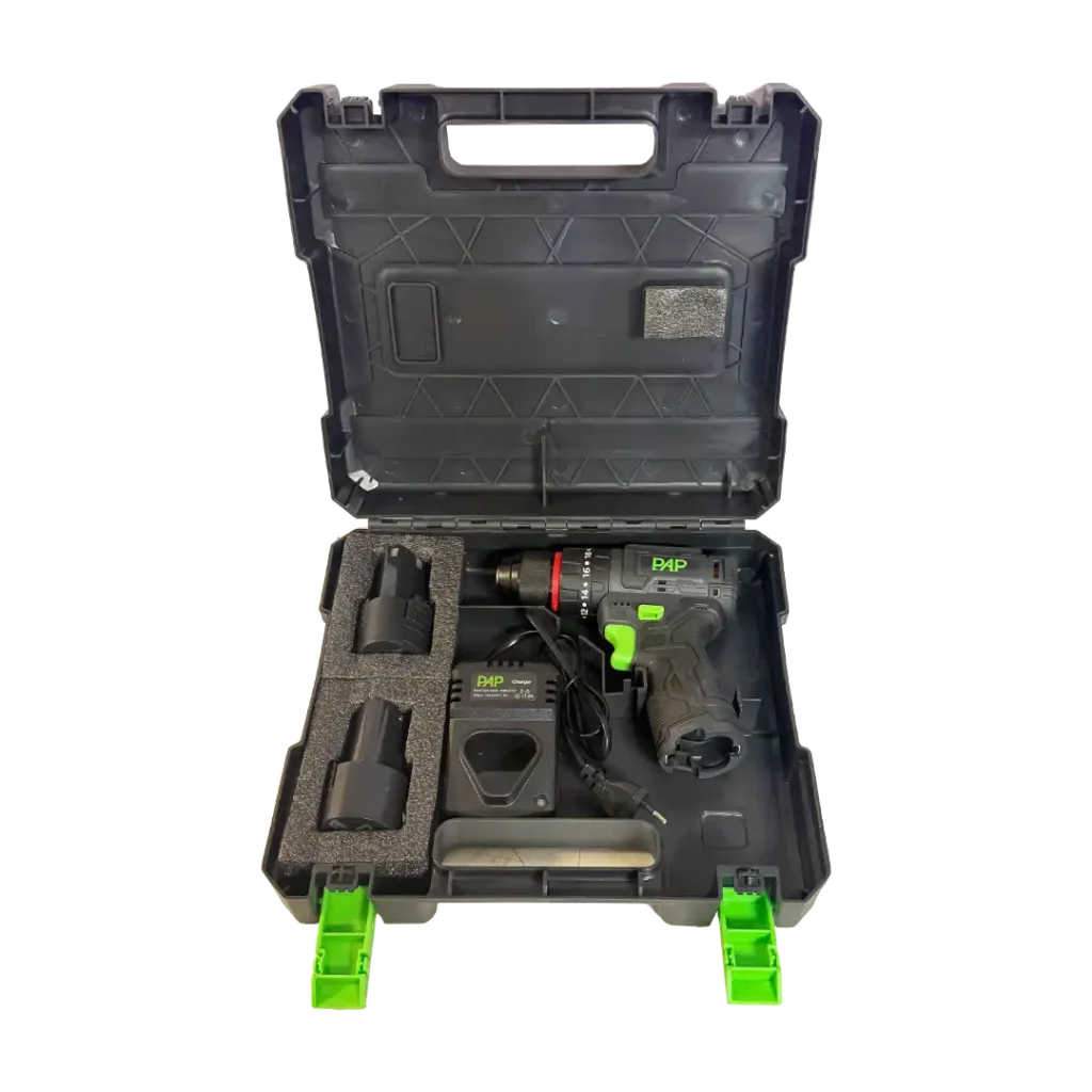 دریل شارژی ۱۲ولت براشلس چکشی ۲باطری پی ای پی مدل BID-1215