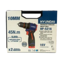 دریل شارژی براشلس چکشی ۱۶ ولت هیوندای مدل HP-5216 (دوباتری)