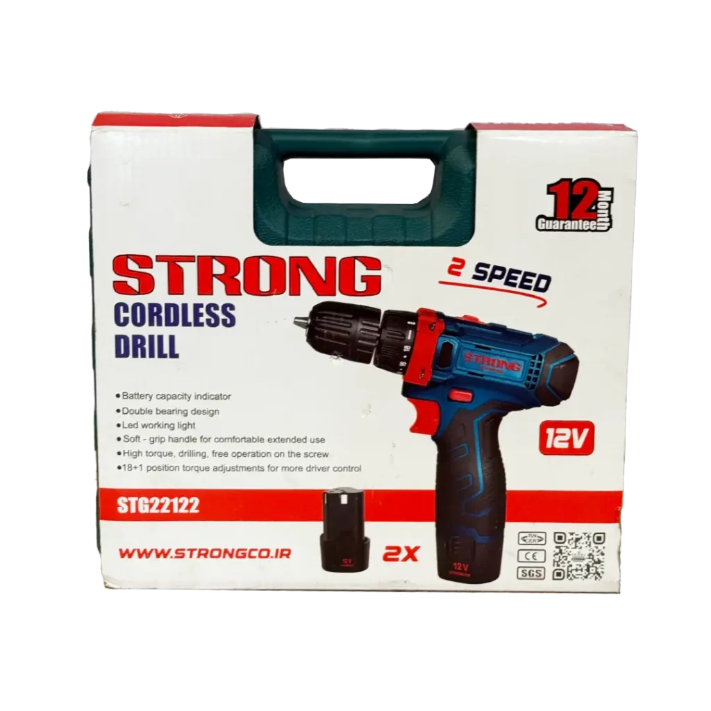 دریل شارژی ۱۲ ولت دوسرعته استرانگ مدل STG22122