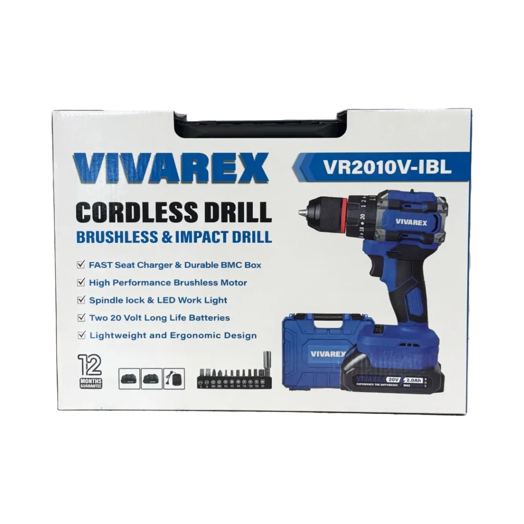 دریل شارژی چکشی ۲۰ ولت براشلس ویوارکس مدل VR2010V-IBL